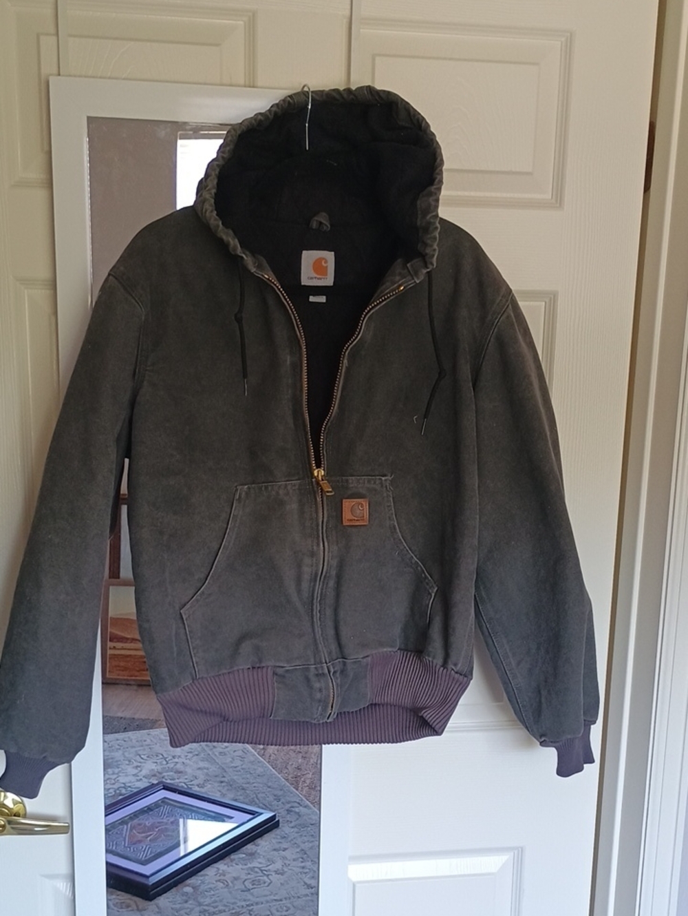 Carhartt Hooded Field Jacket in Olive Green with Brown Trim